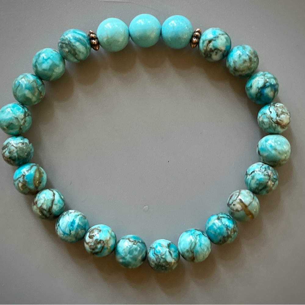 Sky Blue Crazy Lace Calcite Handmade Bead Bracelet - Picture 2 of 5